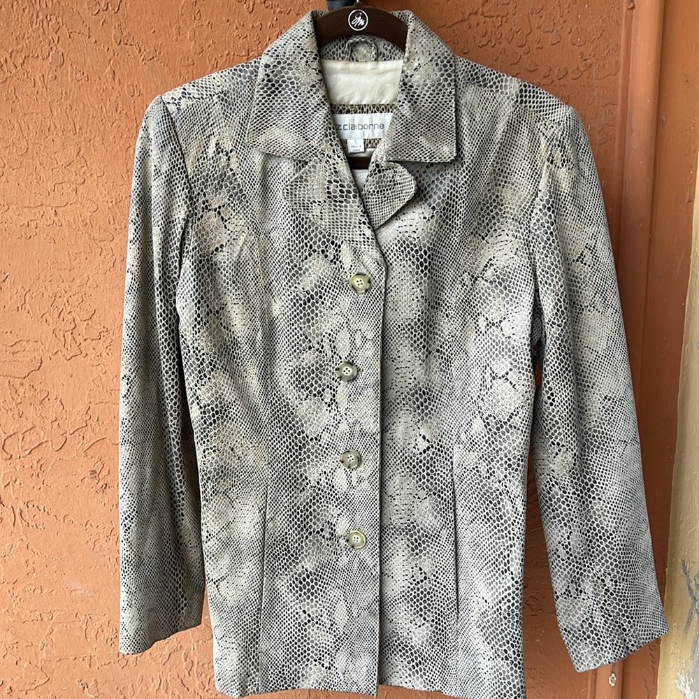 Liz Claiborne fitted genuine leather, snakeskin blazer jacket